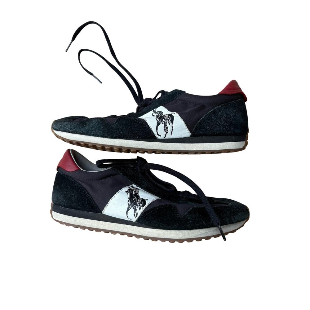 Polo Ralph Lauren Shoes Sneakers Mens 9 Black White Suede Train 90 Pony Logo